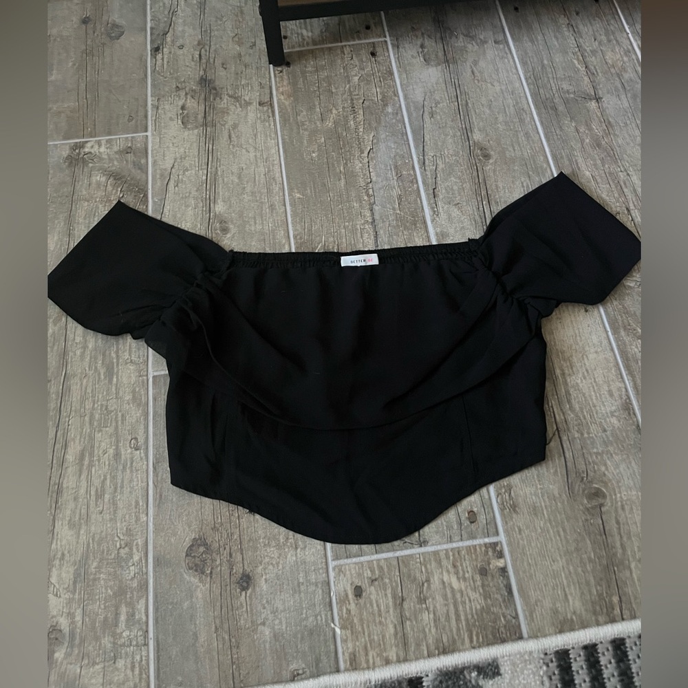 Better Be Cropped Black Off-Shoulder Top